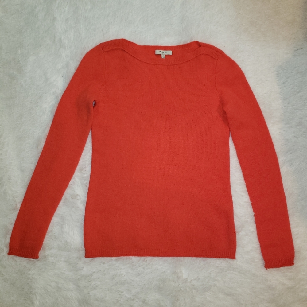 Madewell 100% Wool Crew Neck Sweater Orange Pullover, Size- S